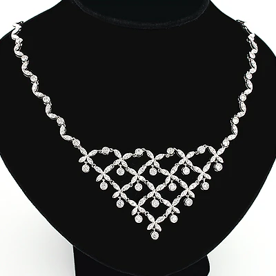 Ladies Diamond Designer Flower Necklace 4.5ct 14K White Gold 6 Ladies Diamond Designer Flower Necklace 4.5ct 14K White Gold - Image 4