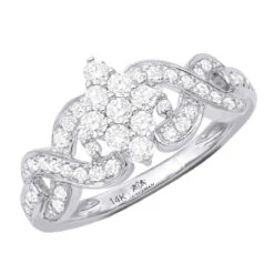 14K White Gold Cluster Diamond Ring 0.76ct For Ladies