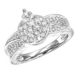 Ladies 14K White Gold Cluster Diamond Ring 0.75ct