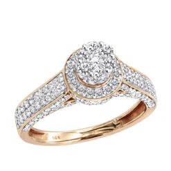 Affordable Cluster Diamond Engagement Ring For Women W Halo 0.9ct 14K Yellow Gold -H'Hen Sale Store ladies diamond rings 14k cluster diamond ring 105ct p 6796 ro
