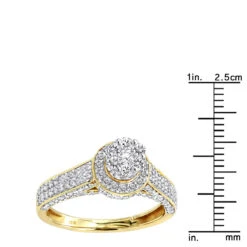 Affordable Cluster Diamond Engagement Ring For Women W Halo 0.9ct 14K Yellow Gold -H'Hen Sale Store ladies diamond rings 14k cluster diamond ring 105ct p 6796 rulerye