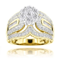 Ladies 14K Yellow Gold Cluster Diamond Ring 1.83ct