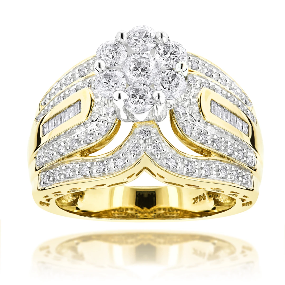 Ladies 14K Yellow Gold Cluster Diamond Ring 1.83ct 3 Ladies 14K Yellow Gold Cluster Diamond Ring 1.83ct
