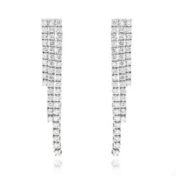 Ladies Earrings 14K White Gold String Diamond Earrings 3.78ct