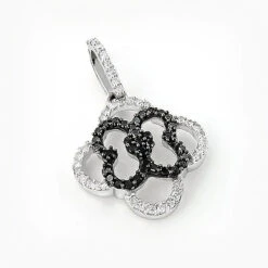 Ladies Flower Pendant With Black And White Diamonds 0.28ct 14K White Gold