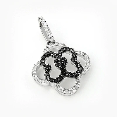 Ladies Flower Pendant With Black And White Diamonds 0.28ct 14K White Gold 3 Ladies Flower Pendant With Black And White Diamonds 0.28ct 14K White Gold