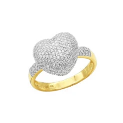 Ladies Pave Diamond Heart Ring 1 Carat 14K Yellow Gold
