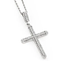 Ladies Small 14K White Gold Diamond Cross Pendant 0.59ct