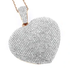 Large 14K White Gold Fully Paved Puffed Diamond Heart Pendant Necklace 2.75ct -H'Hen Sale Store large 14k fully paved diamond heart necklace 375ct p 22371 ro