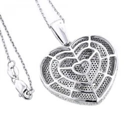 Large 14K White Gold Fully Paved Puffed Diamond Heart Pendant Necklace 2.75ct -H'Hen Sale Store large 14k fully paved diamond heart necklace 375ct p 22371back 20201221
