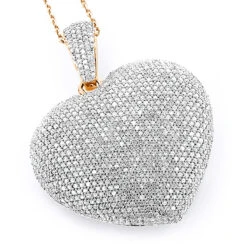 Large 14K White Gold Diamond Heart Pendant For Women 5.35ct -H'Hen Sale Store large 14k fully paved diamond heart pendant 535ct p 22370 ro