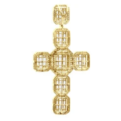Large 14K Yellow Gold Diamond Cross Pendant For Men W Baguette & Round Diamonds 5Ct -H'Hen Sale Store large 14k gold mens diamond cross pendant w baguette round diamonds 5ct 803236 back yellow