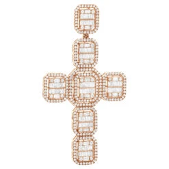 Large 14K Yellow Gold Diamond Cross Pendant For Men W Baguette & Round Diamonds 5Ct -H'Hen Sale Store large 14k gold mens diamond cross pendant w baguette round diamonds 5ct 803236 rose