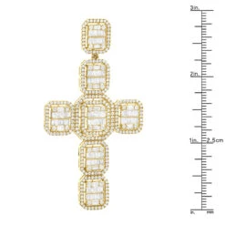 Large 14K Yellow Gold Diamond Cross Pendant For Men W Baguette & Round Diamonds 5Ct -H'Hen Sale Store large 14k gold mens diamond cross pendant w baguette round diamonds 5ct 803236 ruler yellow