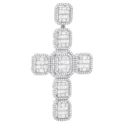 Large 14K Yellow Gold Diamond Cross Pendant For Men W Baguette & Round Diamonds 5Ct -H'Hen Sale Store large 14k gold mens diamond cross pendant w baguette round diamonds 5ct 803236 white