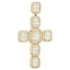 Large 14K Yellow Gold Diamond Cross Pendant For Men W Baguette & Round Diamonds 5Ct