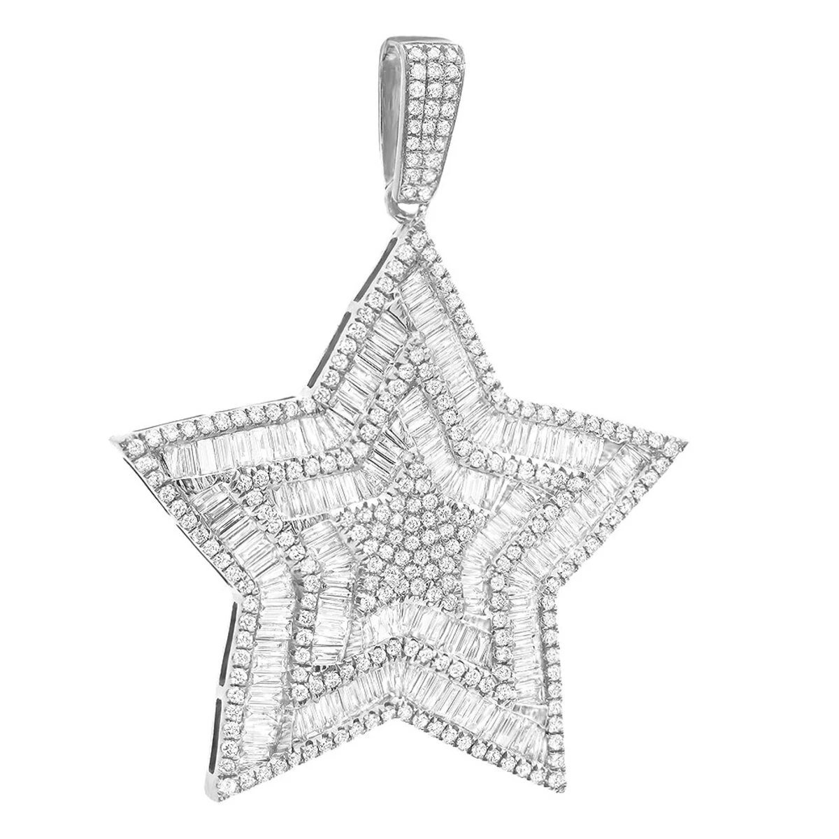 Large 2 Inch Men's Diamond Star Pendant 14K White Gold 5 Carats 3 Large 2 Inch Men's Diamond Star Pendant 14K White Gold 5 Carats