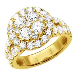 Large 4 Carat Diamond Engagement Ring For Women 14K Yellow Gold Cluster Diamonds