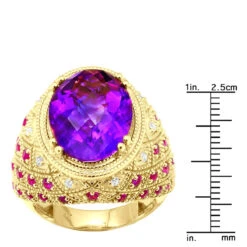 Large Amethyst Cocktail Ring With Diamonds And Pink Sapphires 18K Yellow Gold -H'Hen Sale Store large amethyst cocktail ring with diamonds and pink sapphires 18k gold rulerye