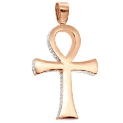Large Diamond Ankh Cross Pendant For Men 14K White Gold 2.5 Inches 7 Carats -H'Hen Sale Store large diamond ankh cross pendant for men 14k gold 25 inches 7 carats 804091 back rose