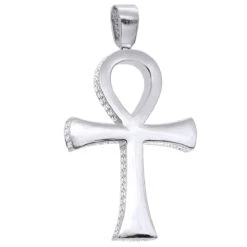 Large Diamond Ankh Cross Pendant For Men 14K White Gold 2.5 Inches 7 Carats -H'Hen Sale Store large diamond ankh cross pendant for men 14k gold 25 inches 7 carats 804091 back white