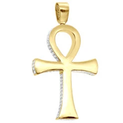 Large Diamond Ankh Cross Pendant For Men 14K White Gold 2.5 Inches 7 Carats -H'Hen Sale Store large diamond ankh cross pendant for men 14k gold 25 inches 7 carats 804091 back yellow