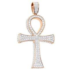 Large Diamond Ankh Cross Pendant For Men 14K White Gold 2.5 Inches 7 Carats -H'Hen Sale Store large diamond ankh cross pendant for men 14k gold 25 inches 7 carats 804091 rose