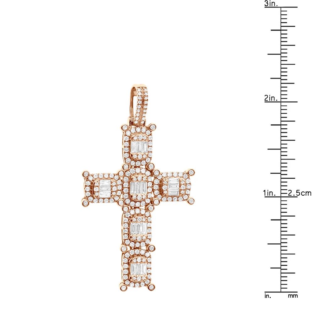 Large Diamond Cross Pendant For Men 14K White Gold Baguette Round Diamonds 3 Carat 10 Large Diamond Cross Pendant For Men 14K White Gold Baguette Round Diamonds 3 Carat - Image 8