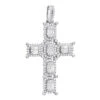 Large Diamond Cross Pendant For Men 14K White Gold Baguette Round Diamonds 3 Carat