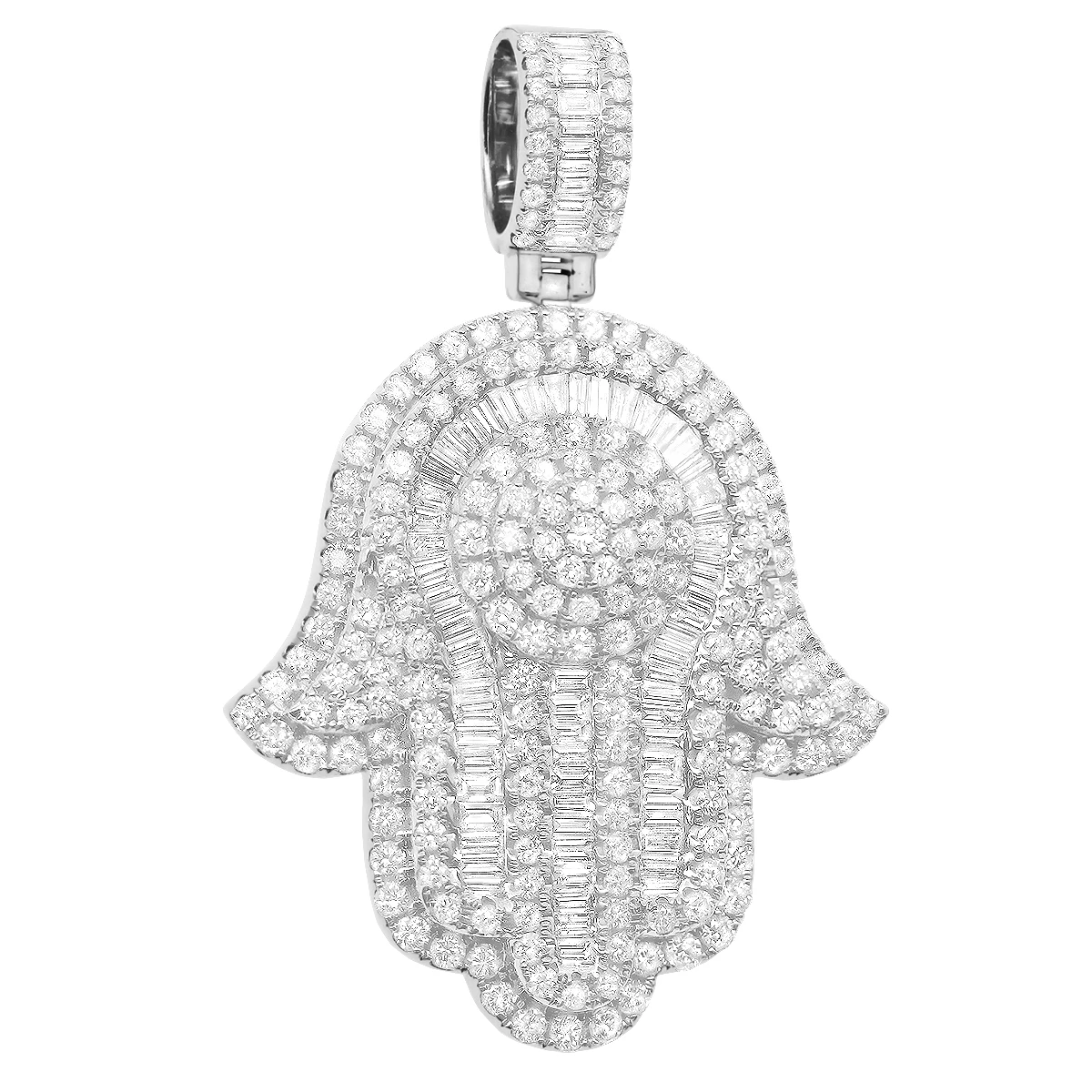 Large Diamond Hamsa Pendant 14K White Gold Unique Round & Baguette Diamonds 2.5ct 3 Large Diamond Hamsa Pendant 14K White Gold Unique Round & Baguette Diamonds 2.5ct