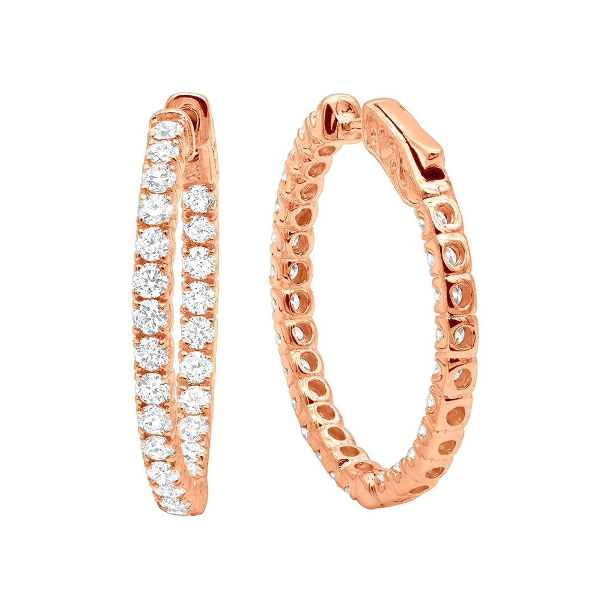 Large Diamond Hoop Earrings Inside Out 2.00ct 14K Yellow Gold 5 Large Diamond Hoop Earrings Inside Out 2.00ct 14K Yellow Gold - Image 3