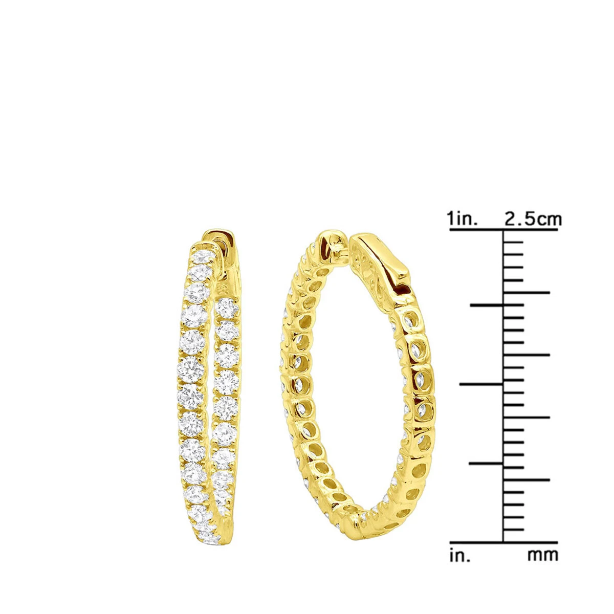 Large Diamond Hoop Earrings Inside Out 2.00ct 14K Yellow Gold 7 Large Diamond Hoop Earrings Inside Out 2.00ct 14K Yellow Gold - Image 5
