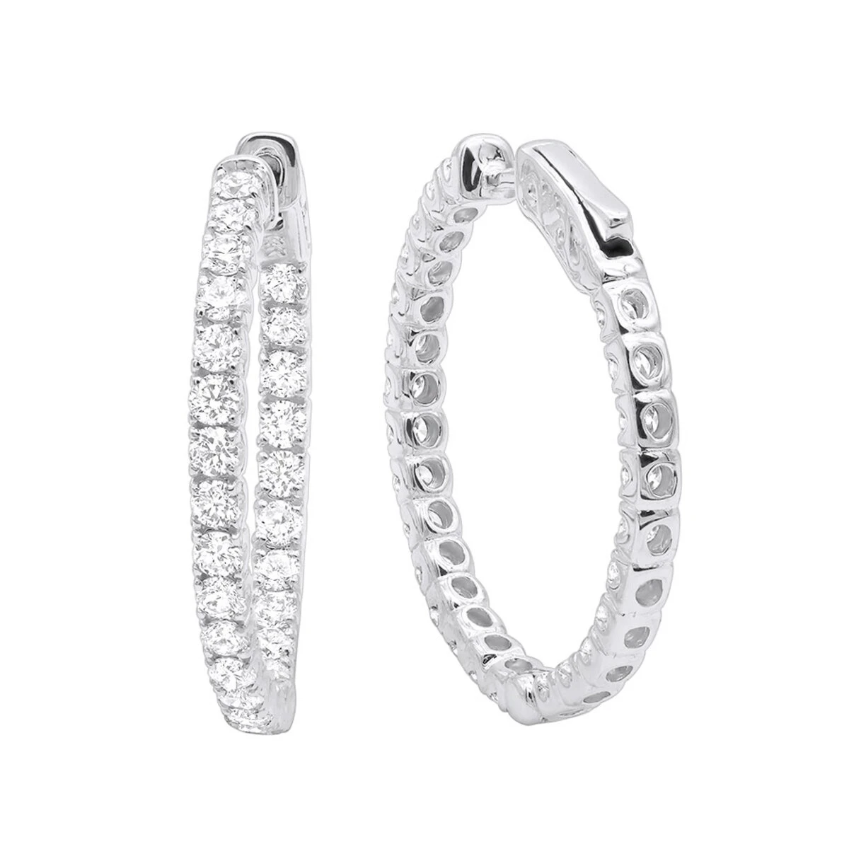 Large Diamond Hoop Earrings Inside Out 2.00ct 14K Yellow Gold 4 Large Diamond Hoop Earrings Inside Out 2.00ct 14K Yellow Gold - Image 2