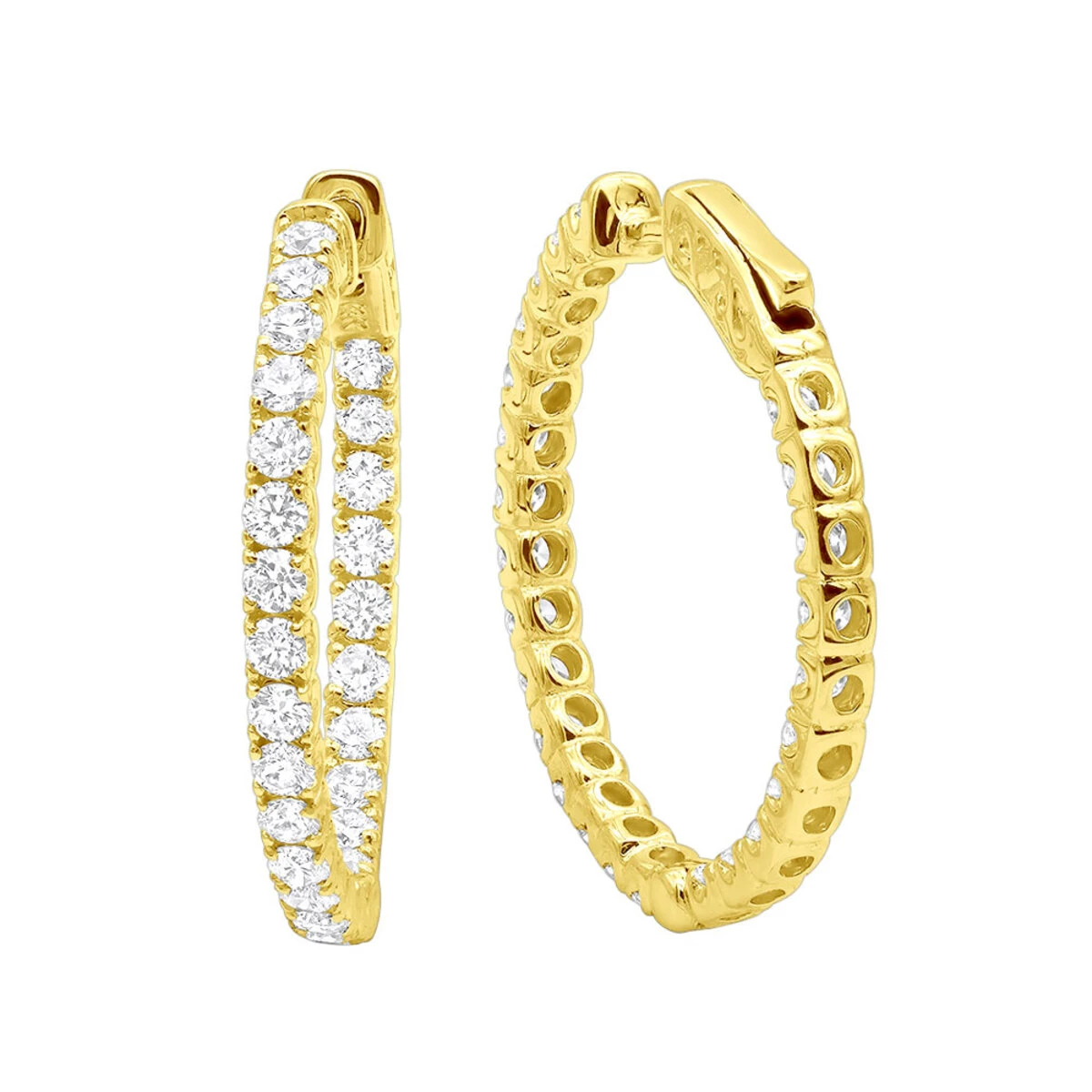 Large Diamond Hoop Earrings Inside Out 2.00ct 14K Yellow Gold 3 Large Diamond Hoop Earrings Inside Out 2.00ct 14K Yellow Gold