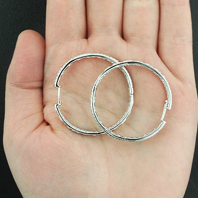 Large Hoops 14K White Gold Inside Out Diamond Hoop Earrings 3.47 4 Large Hoops 14K White Gold Inside Out Diamond Hoop Earrings 3.47 - Image 2