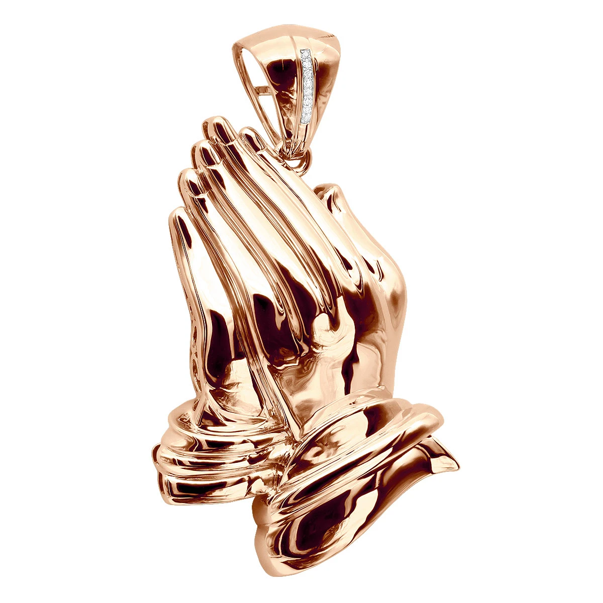 Large Men's 14K Yellow Gold Praying Hands Pendant With Diamond Bail 3 Inches Long 4 Large Men's 14K Yellow Gold Praying Hands Pendant With Diamond Bail 3 Inches Long - Image 2