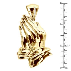 Large Men's 14K Yellow Gold Praying Hands Pendant With Diamond Bail 3 Inches Long 15 Large Men's 14K Yellow Gold Praying Hands Pendant With Diamond Bail 3 Inches Long -H'Hen Sale Store large mens 14k gold praying hands pendant with diamond bail 3 inches long ruler yellow
