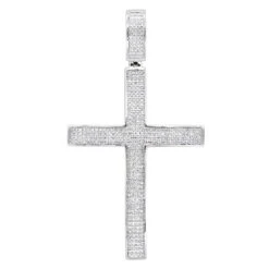 Large Men's Sterling Silver Diamond Cross Pendant 1.31ct