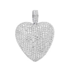 Large Pave Diamond Heart Pendant 10ct 14K White Gold