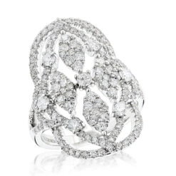 Large 14K White Gold Luxurman Right Hand Diamond Ring For Women 2 Carats