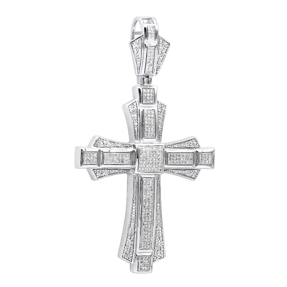 Large Sterling Silver Men's Diamond Cross Pendant 1.14ct 3 Large Sterling Silver Men's Diamond Cross Pendant 1.14ct