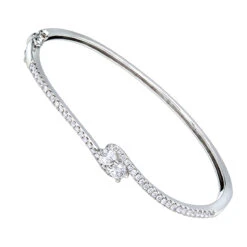 Love And Friendship Women's Diamond Bangle Bracelet 14K White Gold 1.1ct Luxurman