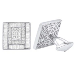 Luccello Designer 14K White Gold & Diamond Cufflinks For Men Gold Cuff Links 7.47ct