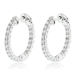 Luxurman 14K White Gold Two Carat Inside Out Diamond Hoop Earrings For Women