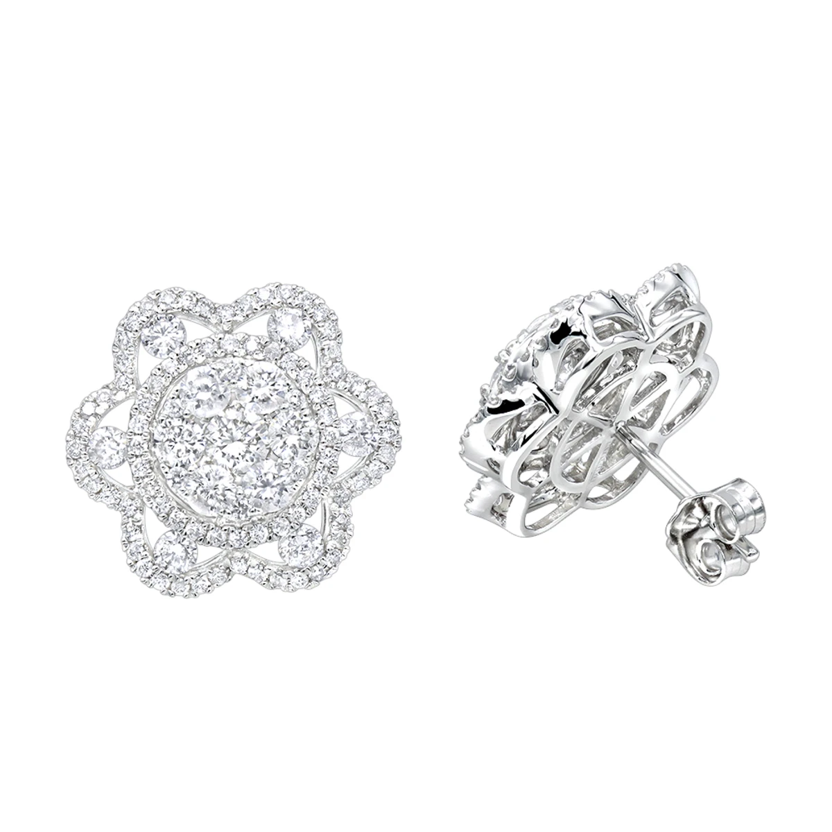 LUXURMAN 14K White Gold Unique Flower Ladies Diamond Cluster Stud Earrings 2.2ct 3 LUXURMAN 14K White Gold Unique Flower Ladies Diamond Cluster Stud Earrings 2.2ct
