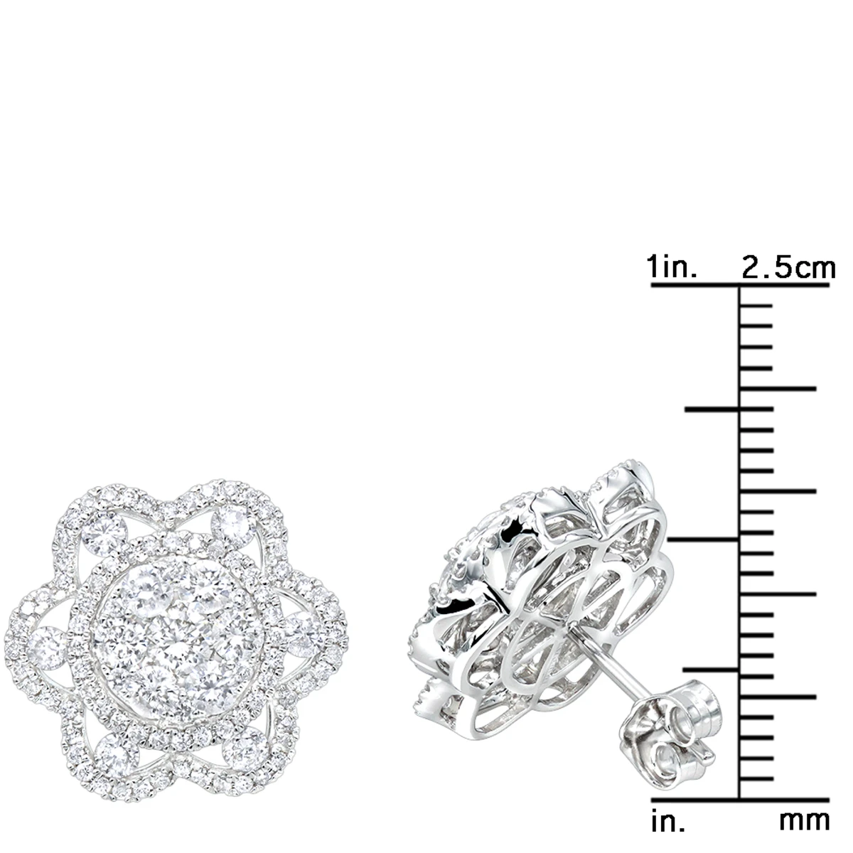 LUXURMAN 14K White Gold Unique Flower Ladies Diamond Cluster Stud Earrings 2.2ct 8 LUXURMAN 14K White Gold Unique Flower Ladies Diamond Cluster Stud Earrings 2.2ct - Image 6
