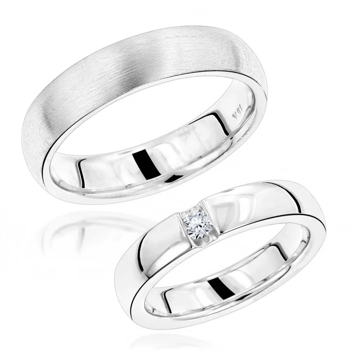 Luxurman 18K White Gold Diamond Matching His And Hers Wedding Band Set Comfort Fit 3 Luxurman 18K White Gold Diamond Matching His And Hers Wedding Band Set Comfort Fit