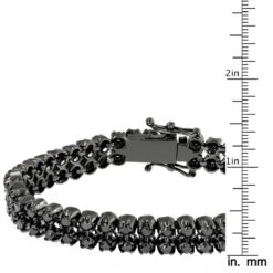 2 Row Prong Set Black Diamond Tennis Bracelet For Men In Sterling Silver 7ct -H'Hen Sale Store luxurman black diamond bracelets 2 row mens diamond tennis bracelet 7ctw ruler 1