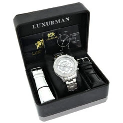 Luxurman Diamond Men's Watch 0.5ct White Gold Plated Swiss Mvt -H'Hen Sale Store luxurman diamond mens watch 05ct white gold plated box