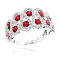Luxurman Diamonds And Ruby Ladies Cocktail Ring 14K White Gold 1ct